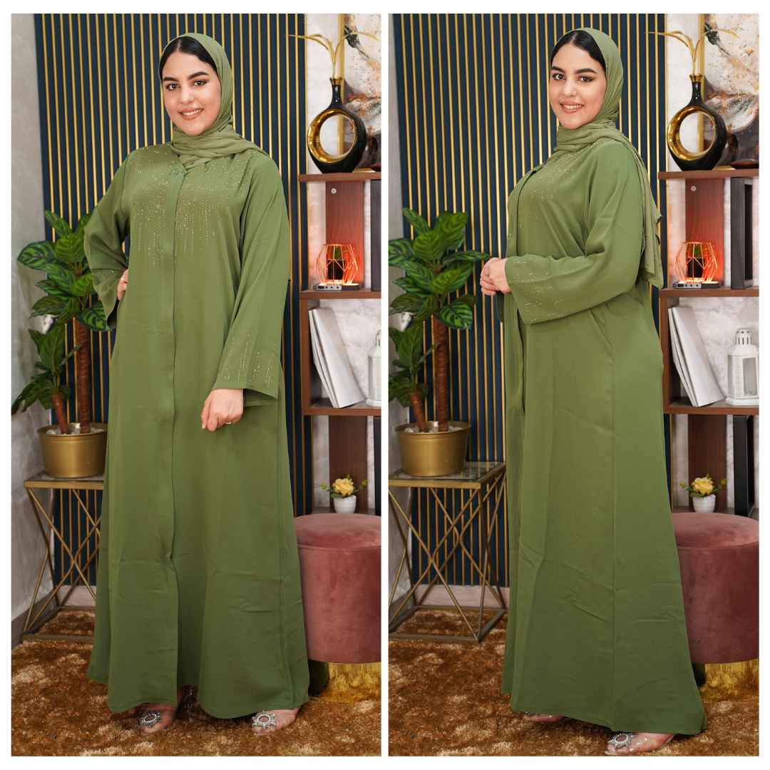 ( REF 14 ) عباية كريب برادا راقية مطروزة بالأحجار