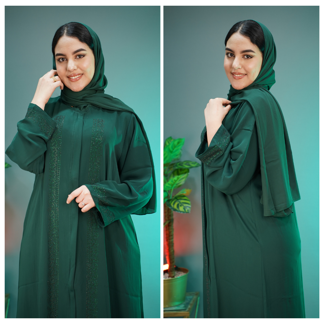 ( REF 15 ) عباية كريب برادا راقية مطروزة بالأحجار