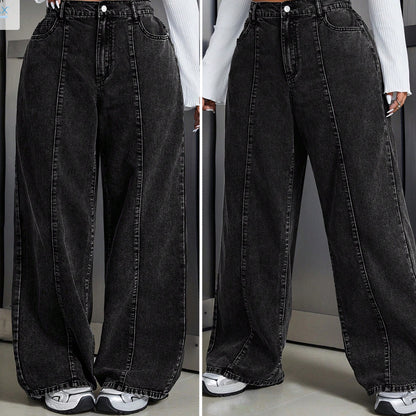 ( REF 08 ) سروال جينز واسع بخط في الوسط